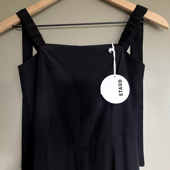NWT STAUD Rosa Jumpsuit Black Crepe Size 2 Straight Leg Lightweight Off Shoulder - Picture 6 of 16